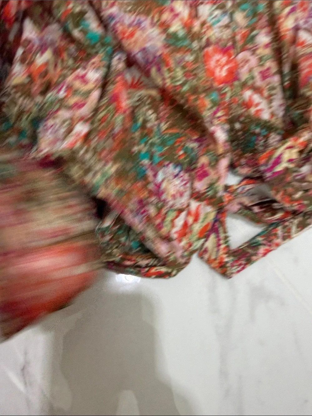 Free People Floral Tie-Waist Puff Sleeve Crop Top - Pink, Green & Brown